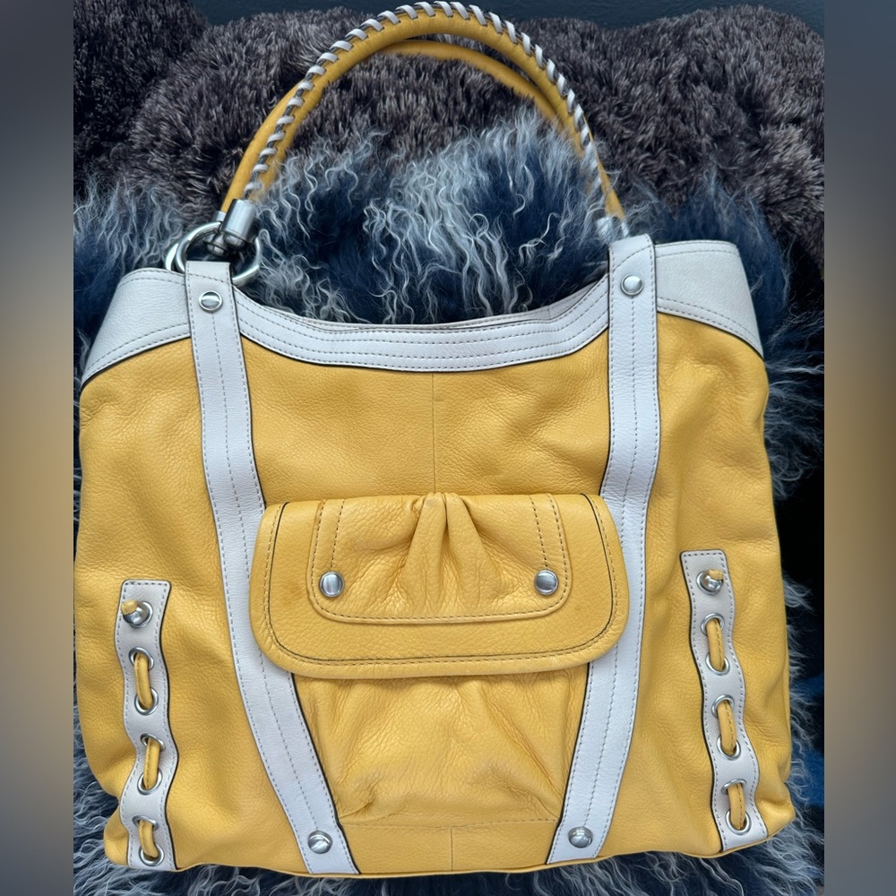 B. Makowsky Yellow and White Shoulder Bag